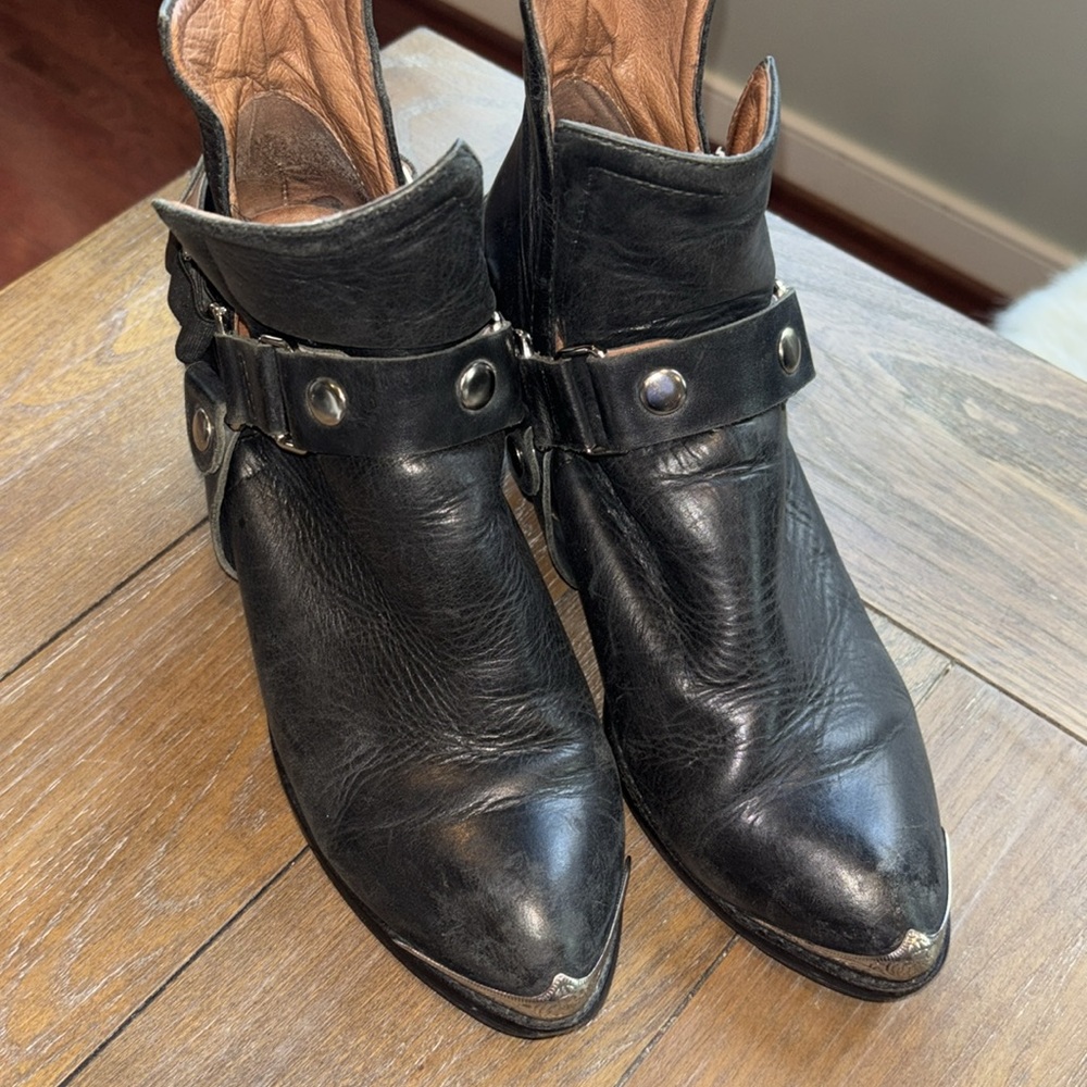 Jeffrey Campbell black orwell harness booties leather short boots moto buckle 8 - Picture 6 of 11